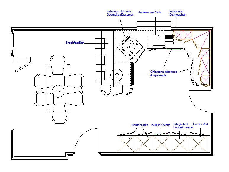 kitchen case study plan extractor fridge floor downdraft integrated